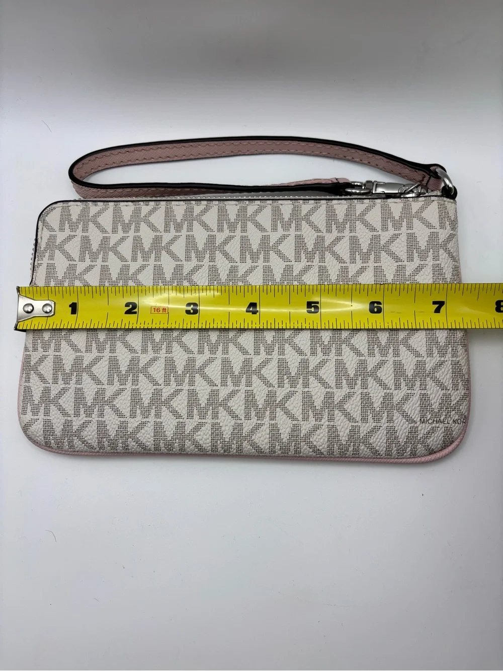 Michael Kors Beige & Pink Signature Stripe Wristlet